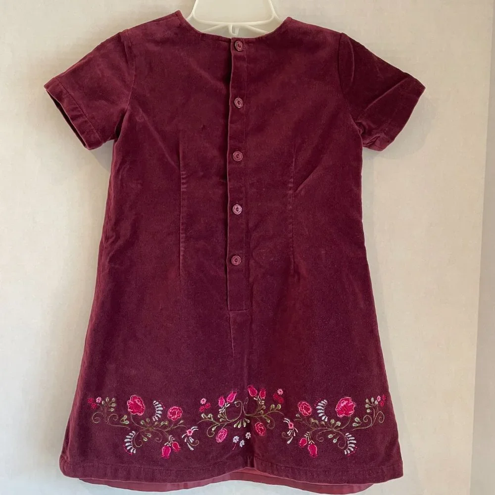 H&M Girls Short Sleeve Button Up Dress Burgundy Velvet Size 3-4Y
